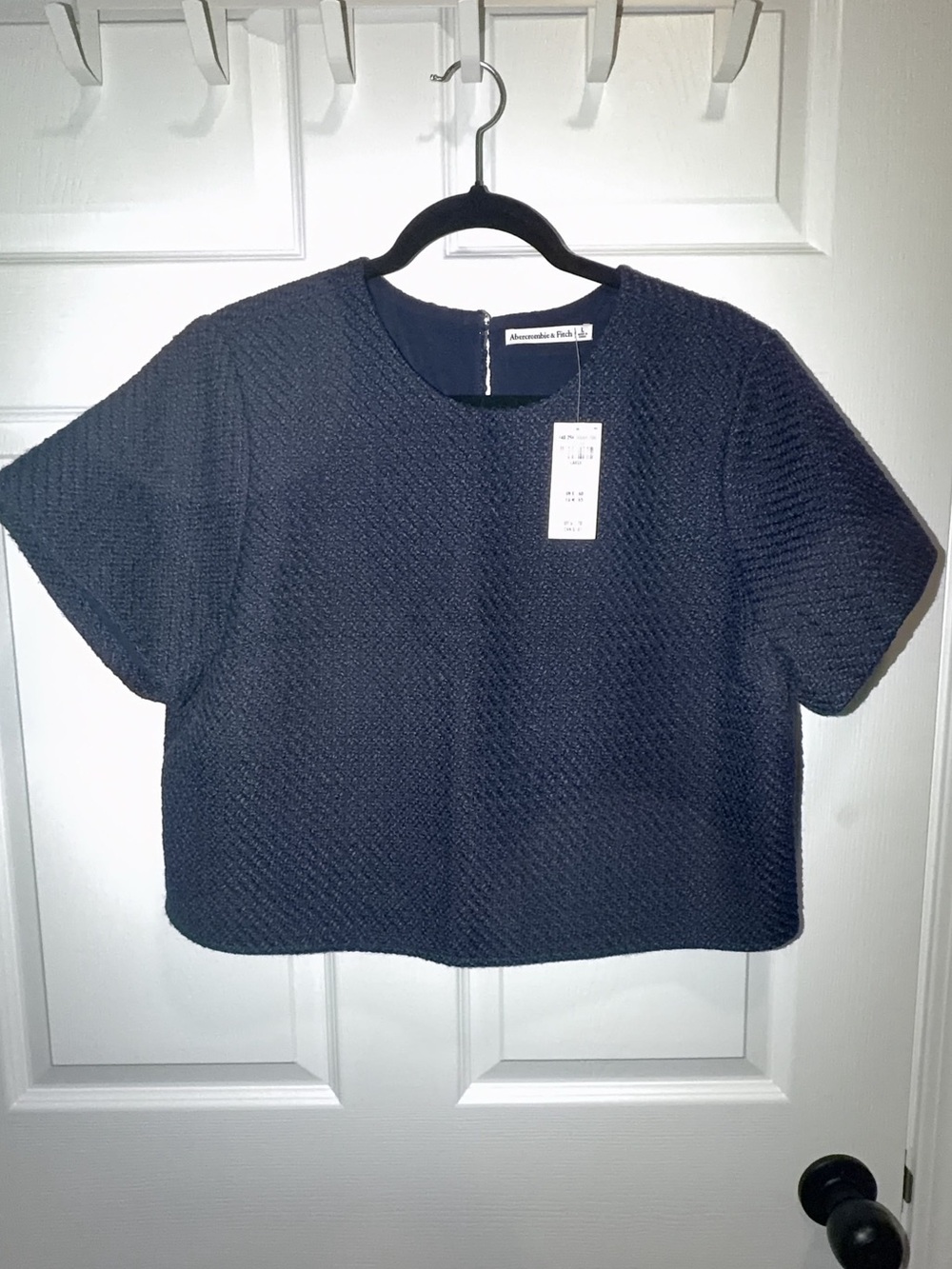 Abercrombie & Fitch Navy Textured Short-Sleeve Cropped Top